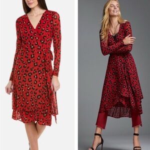 Cabi Siren Wrap Dress Size XXL NEW leopard print midi maxi burgundy red cheetah